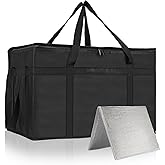 Insulated Bags for Food Delivery with Hard Bottom, L Pizza Cooler Bags | Heavy Duty, Collapsible, Large Capacity, Styrofoam Carrier for Catering, Grocery Shopping, Picnics, Takeout, Camping, Travel