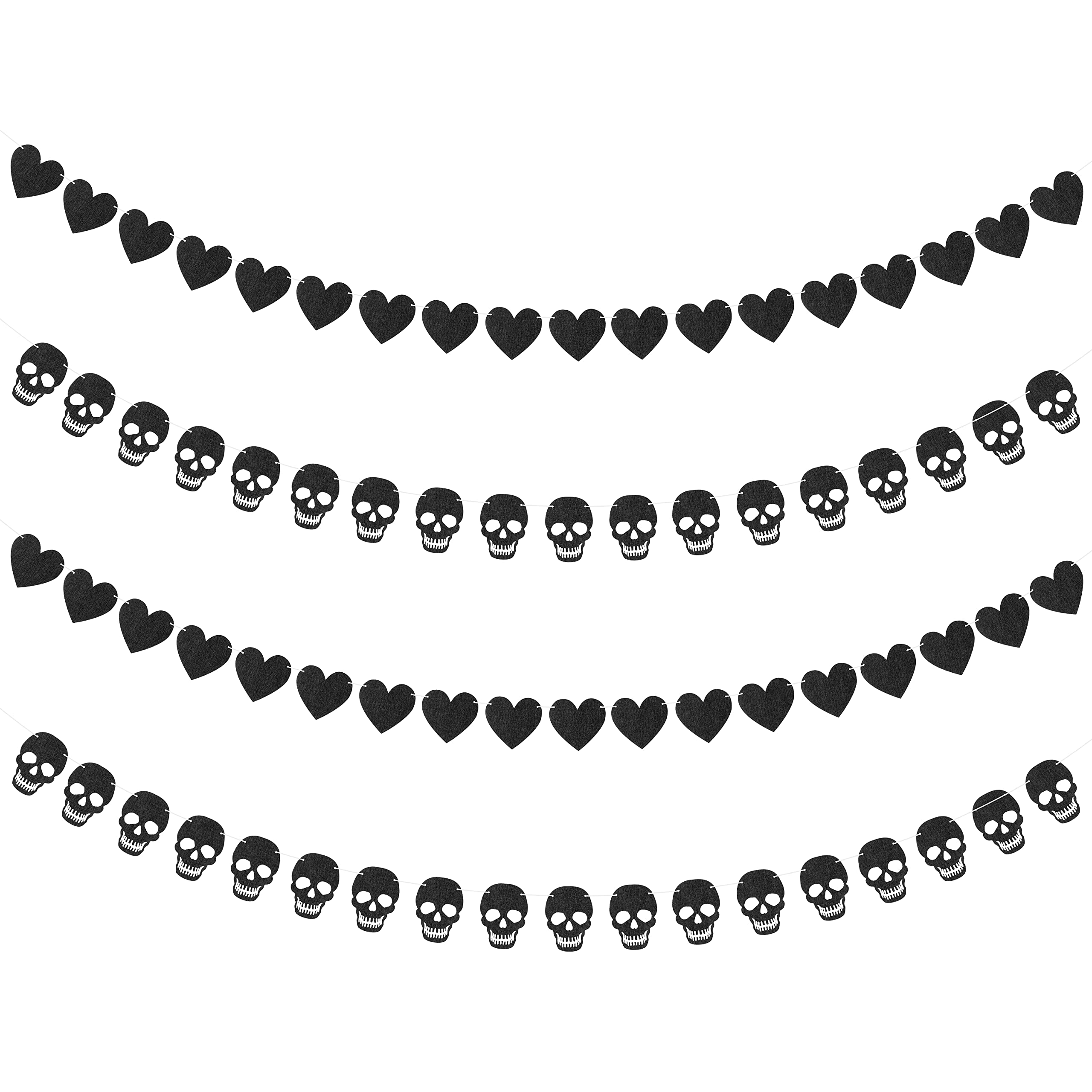 Photo 1 of K1tpde 4PCS Gothic Black Heart Skull Garland Banner Kits, Black Felt Heart Banner for Valentines, Skull Garland Backdrop for Gothic Birthday Party Decorations, Halloween Home Decor Party Supplies