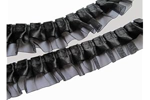 YYCRAFT Pack of 5y Two Tone Satin Organza Lace Edge Trim 1.5 Inch Wedding Ribbon Sewing-Black