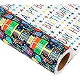 MAYPLUSS Reversible Birthday Wrapping Paper Mini Roll - 17In x 32.8Feet - Colorful Happy Birthday Lettering,Cake,Candle Pattern Kid Boys Birthday Party Gift Wrap Present Paper for Baby Shower, Holiday