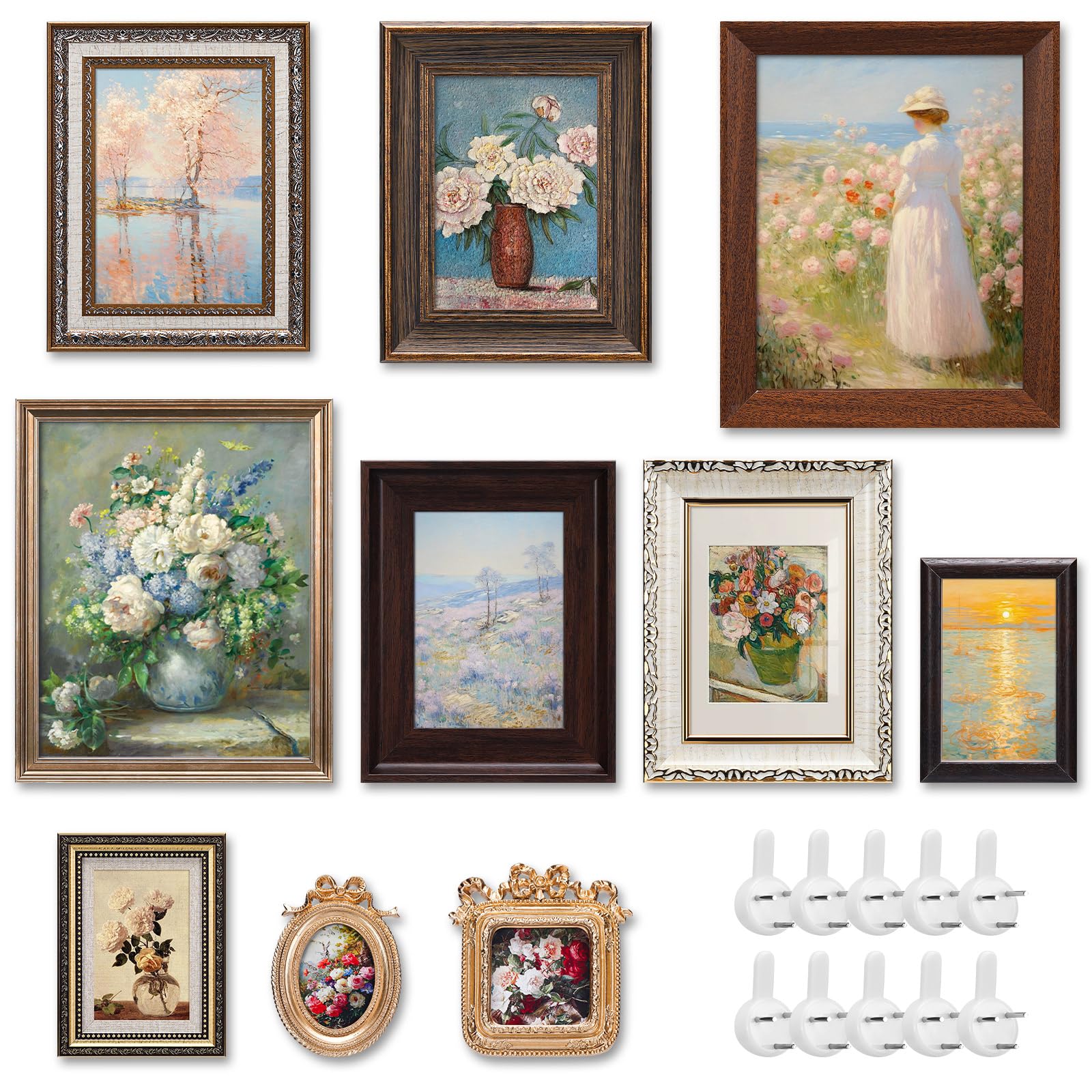 Photo 1 of Qunclay 10 Pcs Vintage Picture Frames for Wall or Tabletop Display Ornate French Country Frames Vintage Farmhouse Decor Antique Wall Art Set for Gallery Bedroom Living Room (Classic Style)