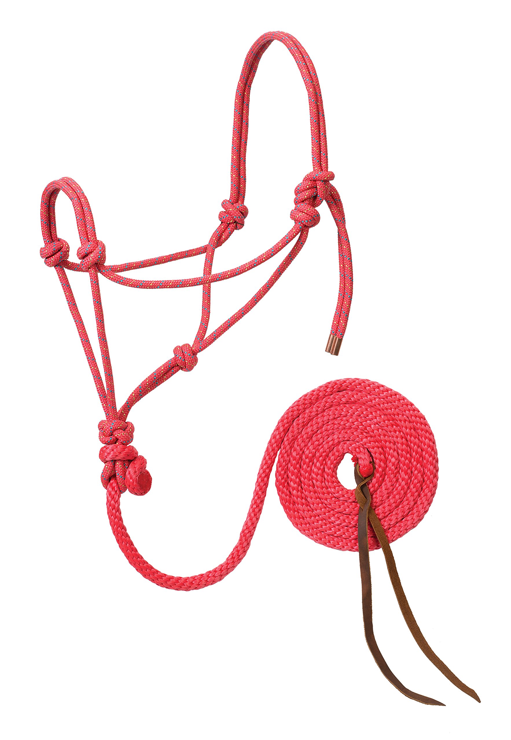 Weaver Leather Diamond Braid Rope Halter and Lead, Bright Pink/Gold/Turquoise, Average Horse
