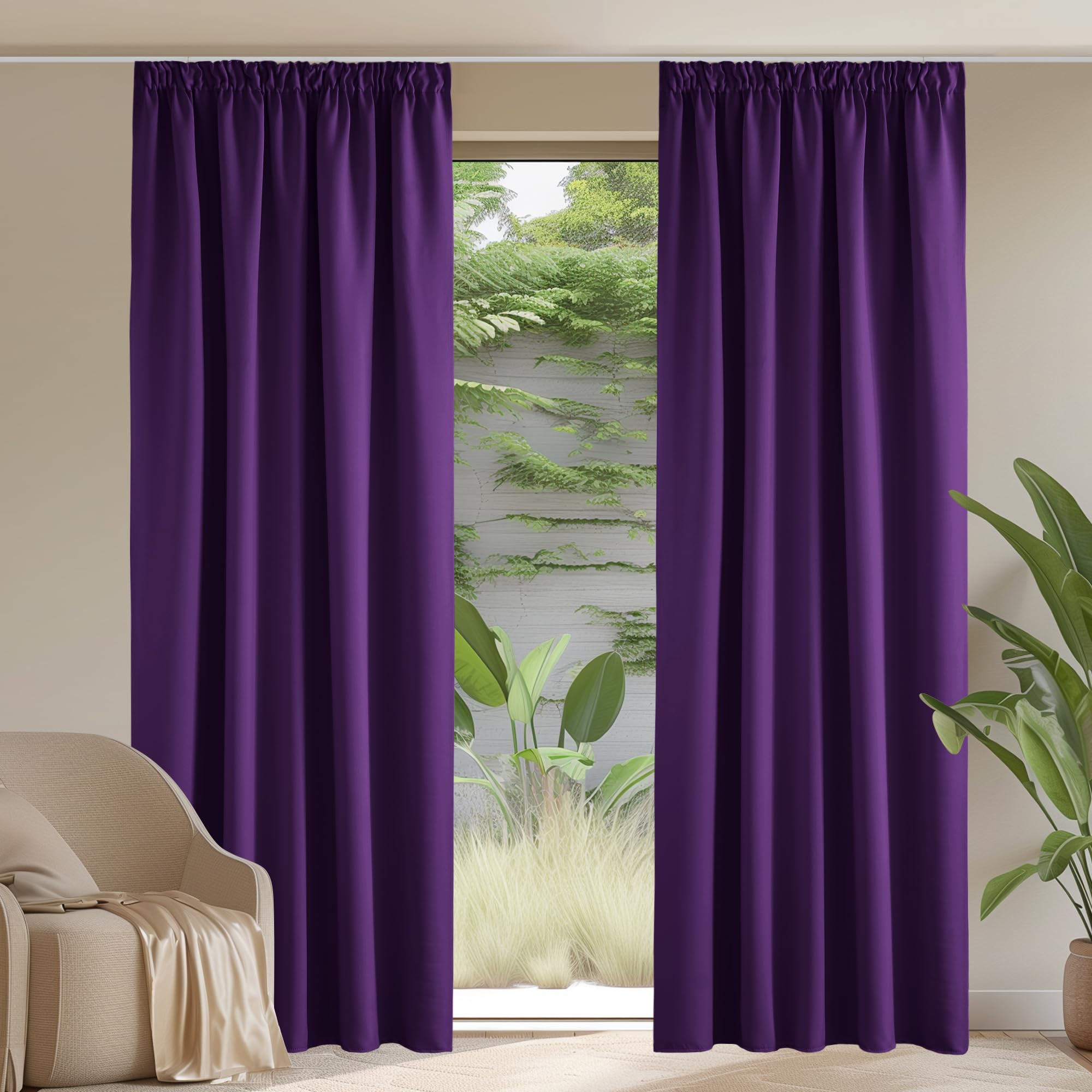 PONY DANCE Large Window Blackout Curtains - Pencil Pleat Light Block Curtain Drapes for Living Room Halloween Decoration Energy Saving Window Treatments, 2 Panels, W66 X L90, Purple — image 1