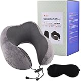 Meedo Comfort 100% Pure Memory Foam Neck Pillow Airplane Travel Kit With Ultra Plush Velour Cover and Sleep Mask on a Train, Airplane, Car, Bus or while Camping