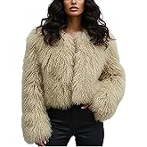 OFURTEBUY Women Genuine Mongolian Fur Short Coat Fur Jacket Long Sleeve Shaggy Outwear Premium Warm Winter