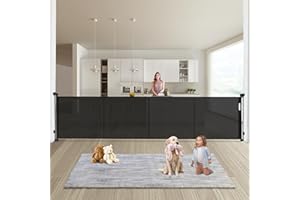 PRAVOLUXMAX Retractable Baby Gates Dog Gate - 200" Extra Wide Expandable Child Safety Gate, 37" Tall Toddler Pet Mesh Gate with Reinforced Strips for Doorways, Stairs, Hallways, Outdoor & Indoor Large Openings