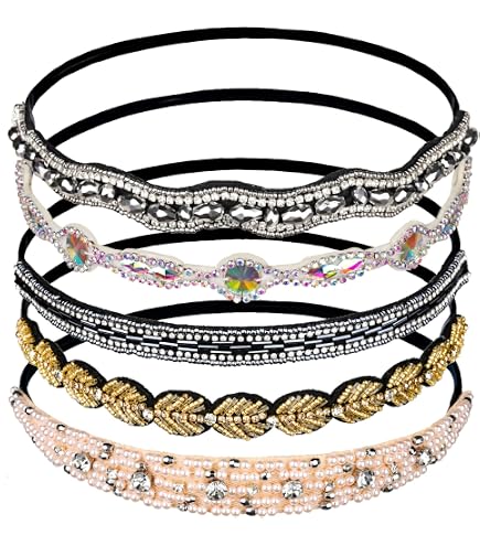 Glam hair headbands elastic set 3 black with silver or gold accents Amazon.com : Mandala Crafts Black Glitter Sequin Headbands  main image 2