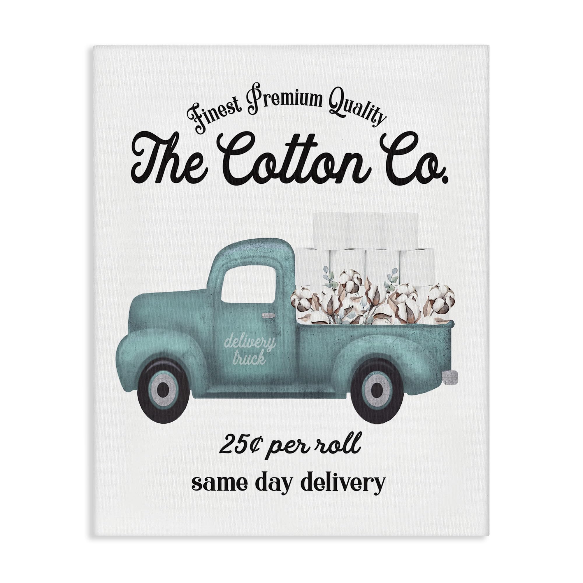Photo 1 of Stupell Industries Toilet Paper Cotton Delivery Truck, Designed By Lettered and Lined, 24 x 30, Canvas Wall Art