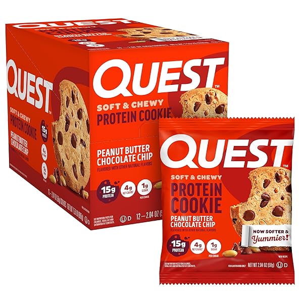 QUEST NUTRITION PEANUT BUTTER CHOCOLATE CHIP HIGH PROTEIN COOKIE, KETO FRIENDLY, LOW CARB, 24.5 OZ, 12 COUNT (PACK OF 1)