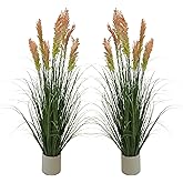 ECOFOREST 47" Artificial Grass Plants (4ft, 2 Pack) - Artificial Faux Plants Featuring Tall Grass, Fake Grass, Yellow Home Decor for Indoor Floor Plant Display(Green)