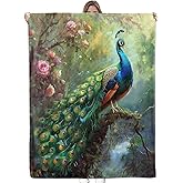 Bidesk Graceful Peacock Blanket Cozy Soft Flannel Throw Blanket - Lightweight & Warm Blankets with Lush Roses - for Couch, Bed, Travel, Fuzzy Outdoor Comfort Wrap, for Women Adults Kids 60"×50"