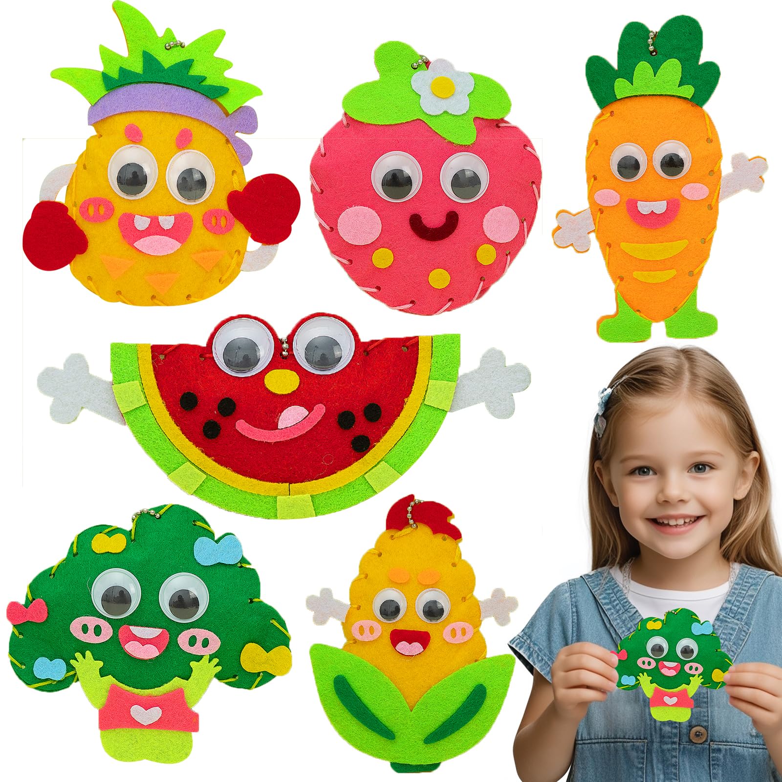 Cosysparks Felt Sewing Craft Kit for Kids, 6 Pack Fruit and Vegetable Sewing Kit Childrens Sewing Kits for Beginners Fun DIY Educational Sewing Craft Gift with Sewing Tools for Boys Girls — image 1