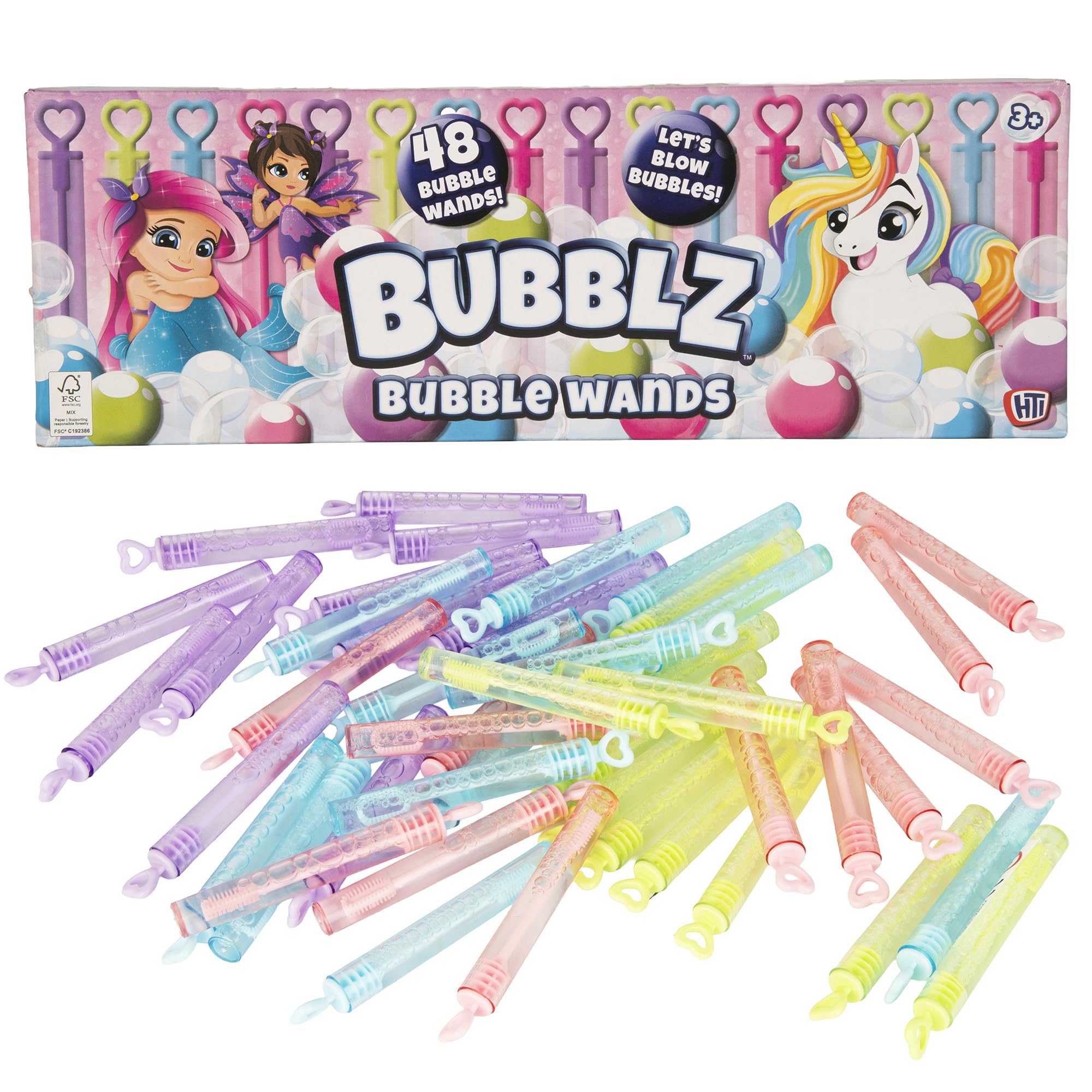 Bubblz 48-Pack Pastel Bubble Solution with Wands | Mini Bubble Bottles with Stick Wands for Kids | Ideal for Party Bag Fillers, Outdoor Play & Birthdays | Bubble Toy Set for Ages 3+