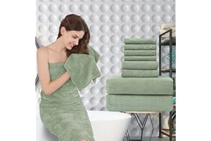 JUNSEY Green Bath Towels Set of 8, Quick Dry Bathroom Towel, 2 Oversized Bath Sheets/2 Hand Towels/4 Washcloths,600 GSM Microfiber Shower Towels Large Ultra Soft Hotel Absorbent Towels For Bathroom Spa Gym