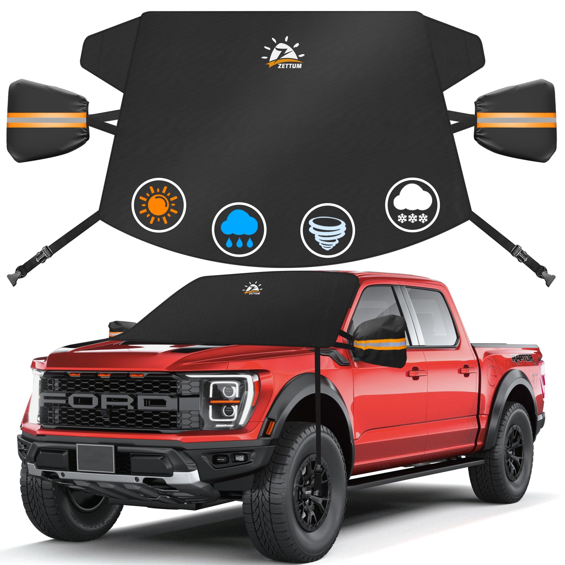 Zettum Truck Windshield Cover for Ice and Snow - 600D Large Windshield Snow Cover for Pickup Truck Heavy Duty, Winter Car Windshield Covers for Ford F150, Silverado, GMC Sierra, Ram, Van, and More Image