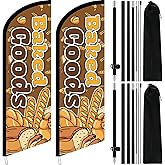 Remagr 2 Pcak 8.2 Feet Baked Goods Feather Flag Pole Kit, Bakery Advertising Flags for Outside Bread Swooper Feather Banner with Pole Kit and Ground Stake for Baking Shop Outdoor Advertising