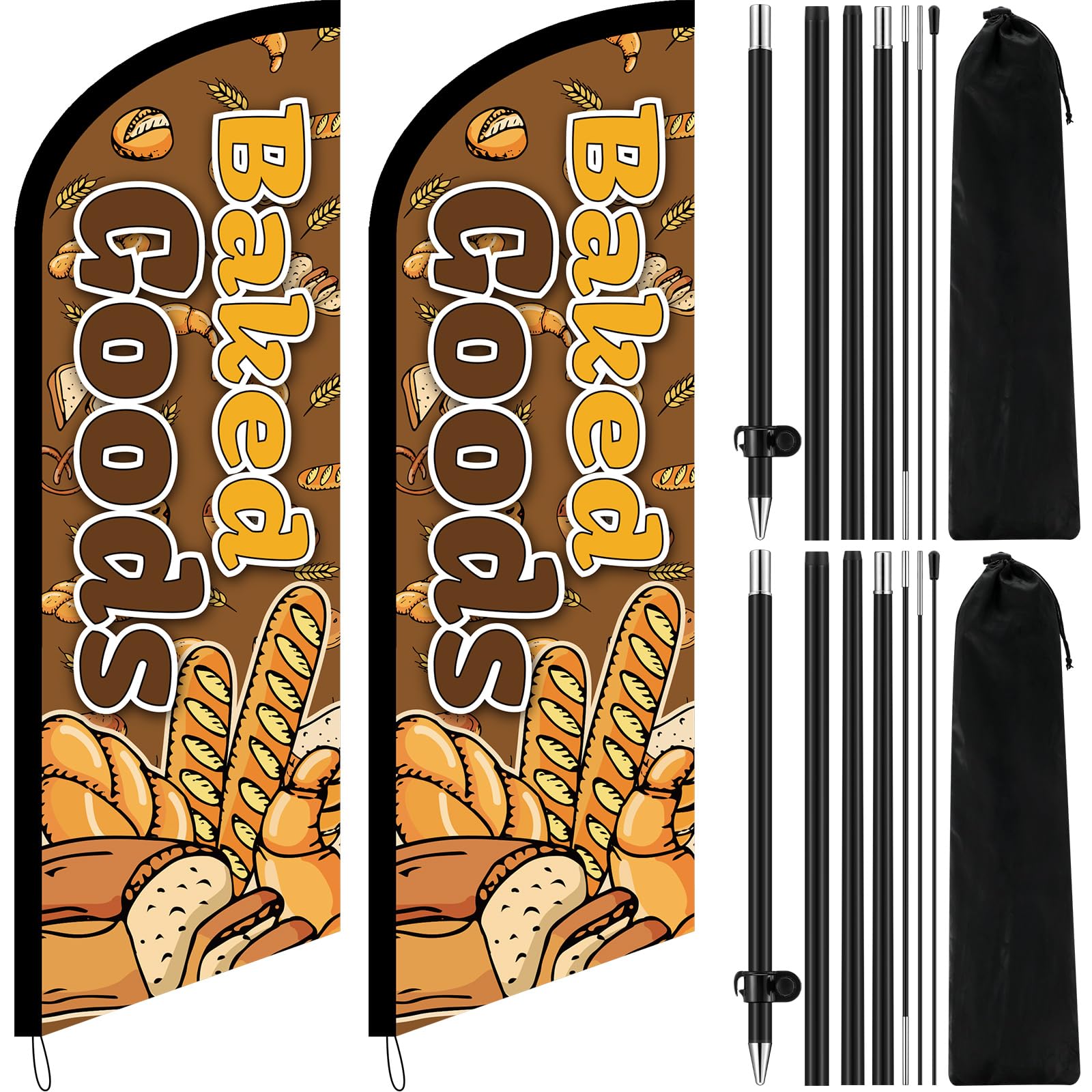Photo 1 of Remagr 2 Pcak 8.2 Feet Baked Goods Feather Flag Pole Kit, Bakery Advertising Flags for Outside Bread Swooper Feather Banner with Pole Kit and Ground Stake for Baking Shop Outdoor Advertising
