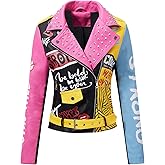 Bellivera Faux Leather Jacket for Women Studded Rivet Floral Moto Biker Short Lapel Coat