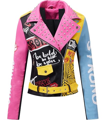 Bow Leather Jacket，Retro Bow Print PU Leather Coat Women Korean