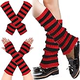 Tucnoeu Red-Black Stripe Knit Arm Warmers Striped Arm Warmers Striped Leg Warmers Y2k, Punk Gothic Alt Emo Scene Cool Winter Arm Sleeves Grunge Accessories