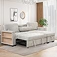 P PURLOVE Convertible Sectional Sofa, Pull-Out Sleeper Sofa Bed with Drop Down Table and USB Charger, L Shaped Couch with Storage Chaise and Storage Rack for Apartment, Living Room (Light Gray)
