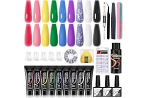 VANREESA Poly Nail Gel Kit, 9 Colors Poly Nail Gel Kit Starter Kit White Pink Black Blue Purple Poly Extension Gel Nail Kit with Slip Solution Poly Nail Gel Colors Gifts for Women