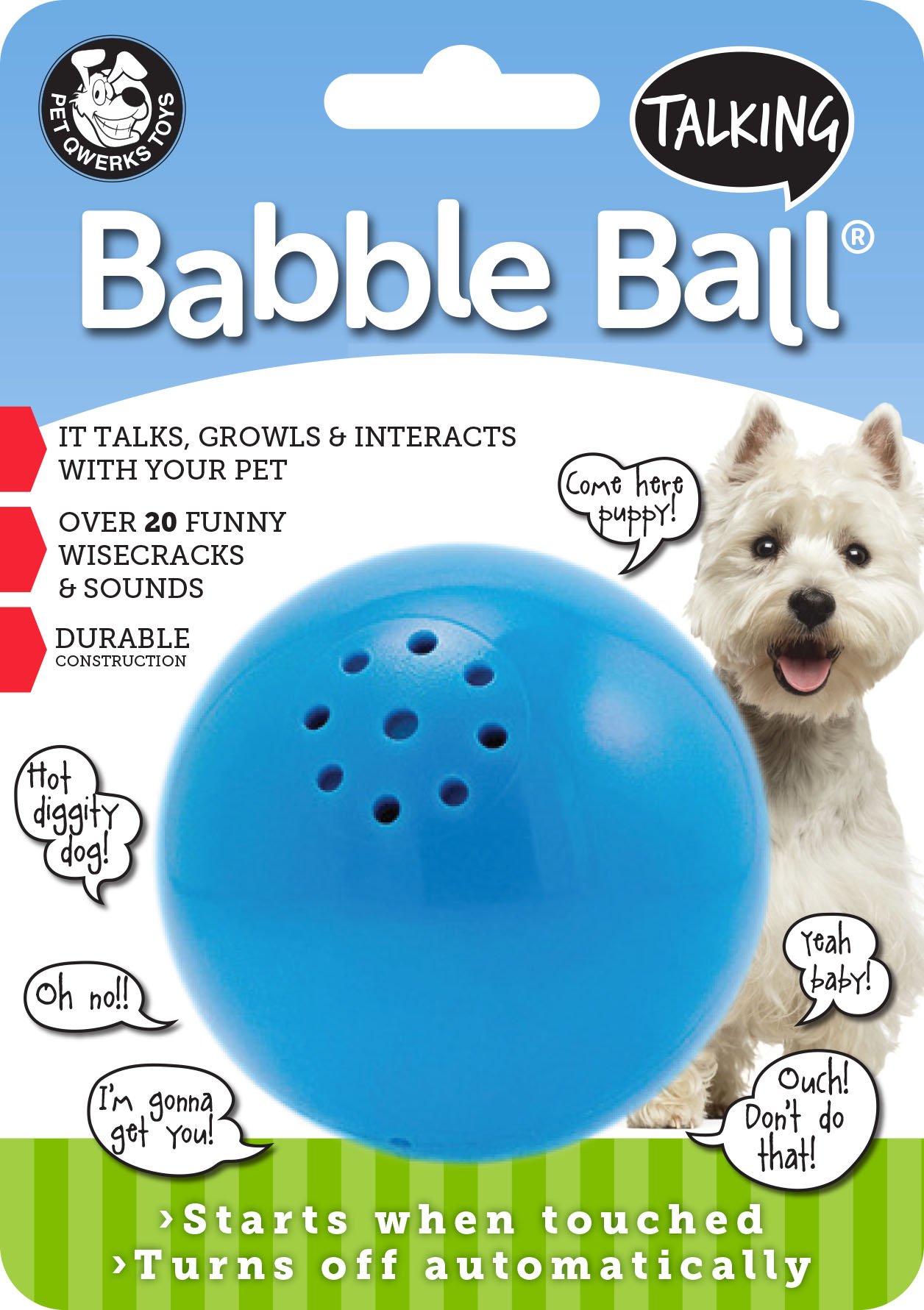Pet Qwerks Talking Babble Ball Interactive Dog Toys Wisecracks & Makes Funny Sounds
