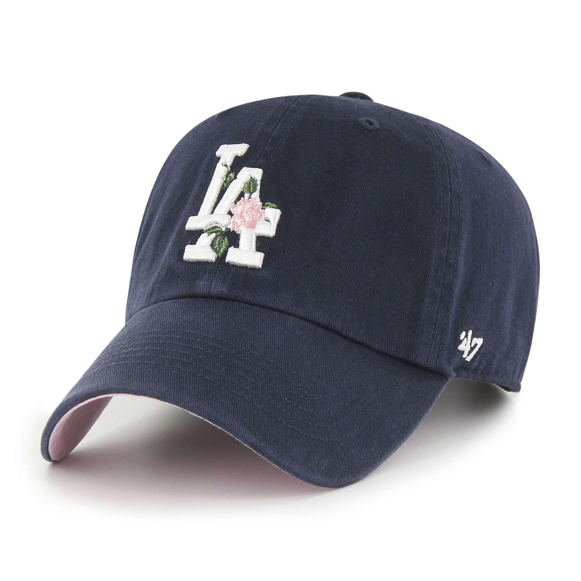 Photo 1 of '47 Los Angeles Dodgers Thorn Clean Up Dad Hat Baseball Cap - Navy/Pink Rose