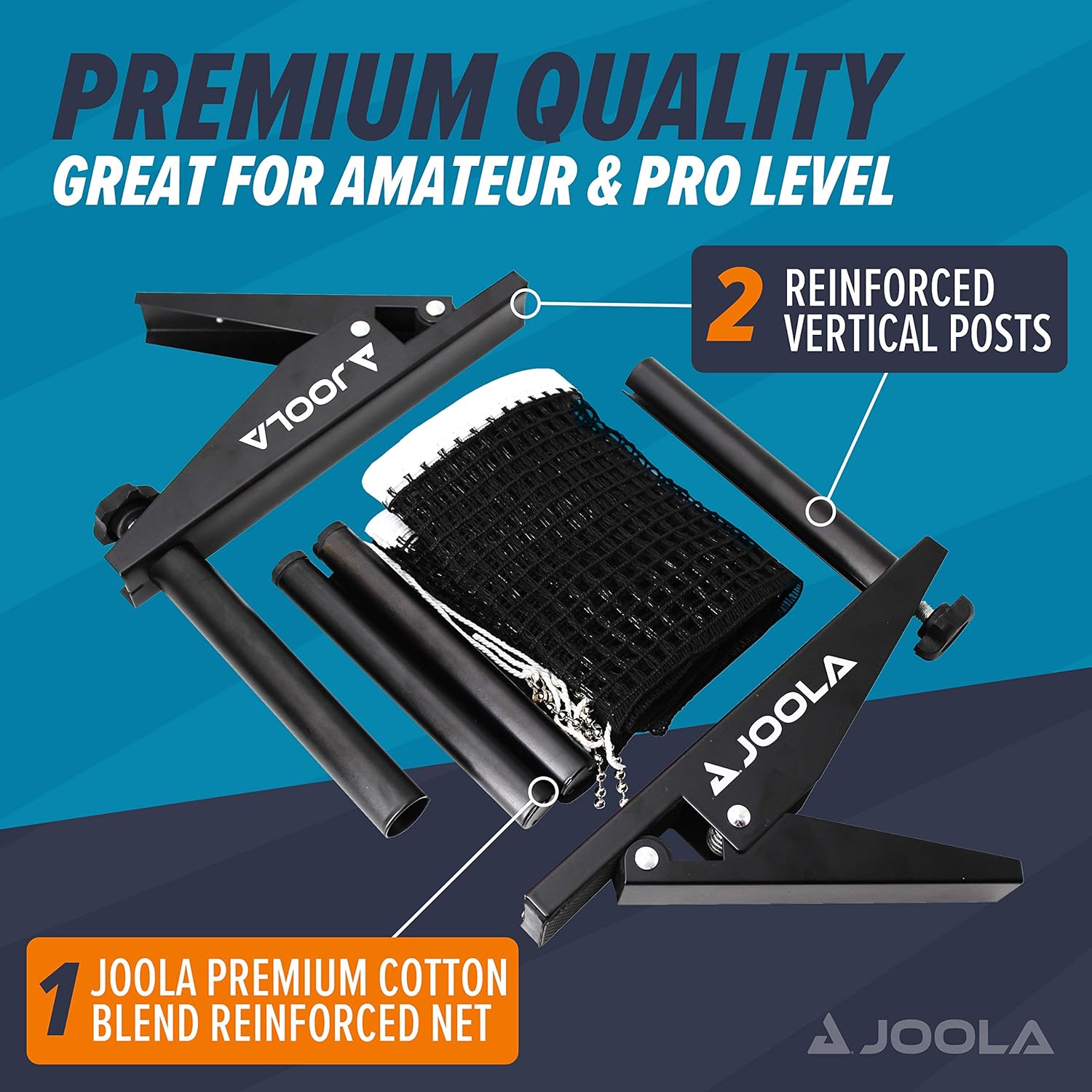 JOOLA Premium Inside Table Tennis Net and Post Set - Portable and Easy Setup 72" Regulation Size Ping Pong Spring Clamp Net, Black : Sports & Outdoors