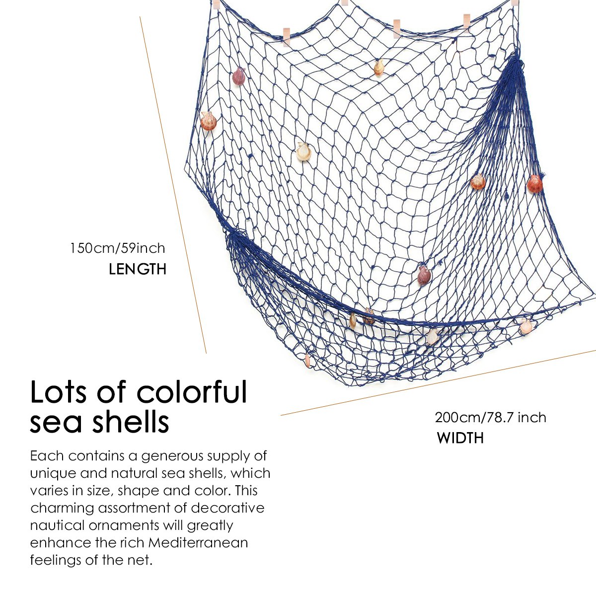 59 Pulgadas Azul YoungRich Estilo Mediterráneo Decorativa Red De Pesca