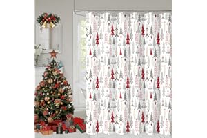 YOSTEV Christmas Shower Curtain, Colorful Christmas Tree Shower Curtains for Bathroom Decor, Red Green Winter Holiday Shower Curtain, Merry Christmas Xmas Pine Fabric Cloth Bath Curtain, 72 x 72 Inch