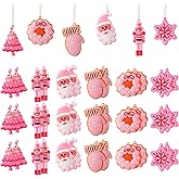 Zhanmai 24 Pcs Christmas Hot Pink Ornaments Christmas Tree Pink Decorations Cute Xmas Hanging Ornaments Traditional Xmas Tree Party Decors