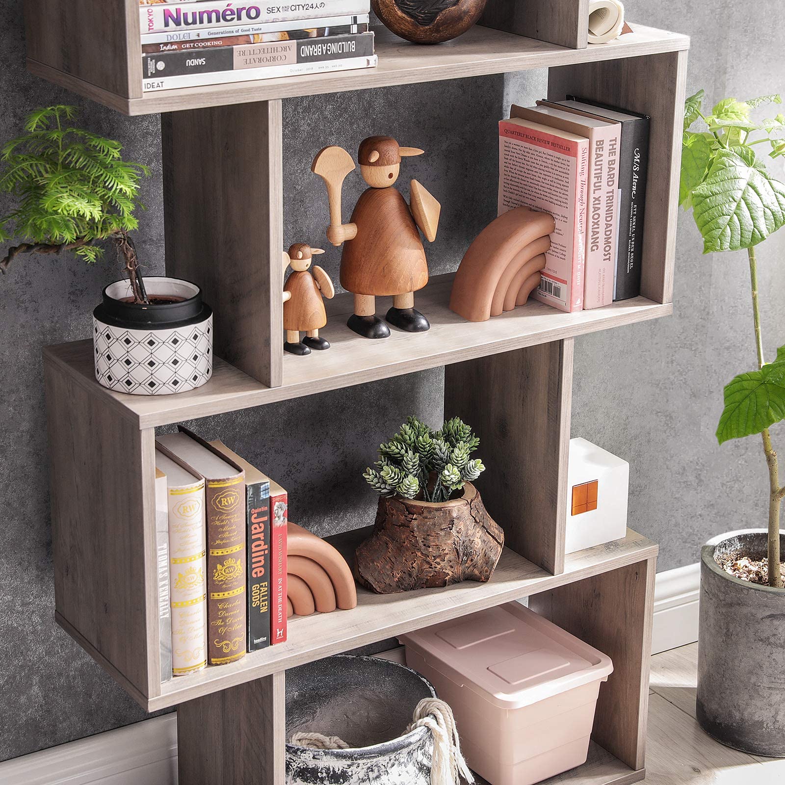 VASAGLE Wooden Bookcase, Display Shelf and Room Divider, Freestanding Decorative Storage Shelving, 5-Tier Bookshelf, Greige ULBC062M01 9.4D x 27.6W x 62.6H in
