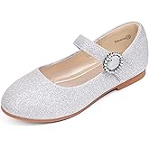 PANDANINJIA Sarena Girls Dress Shoes Rhinestone Flower Girl Ballerina Ballet Flats Mary Jane Wedding Party School Shoes for Toddler Little Kid Big Kid