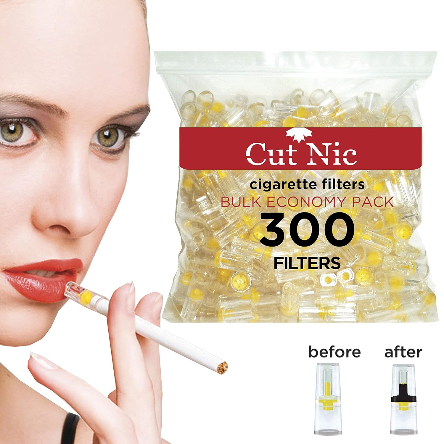 CutNic 4 HOLE Disposable Cigarette Filters Bulk Economy Pack (300