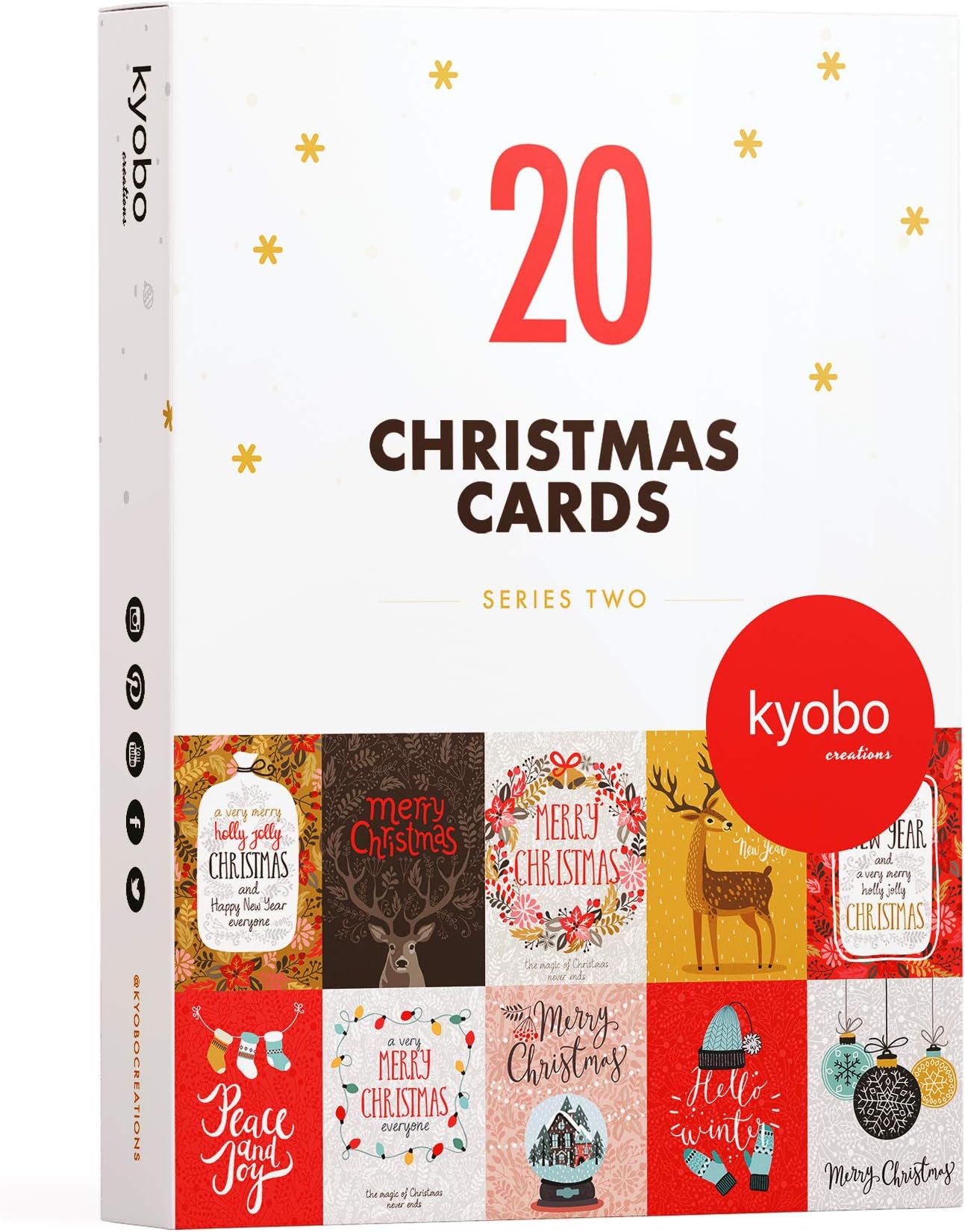 20 Merry Christmas Cards Series 2 by Kyobo Creations |10 Multipack Cute Designs | Bulk Value Blank Inside with Envelopes