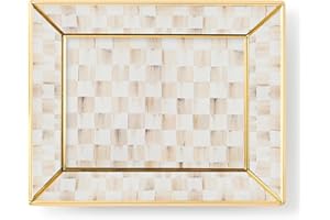 MACKENZIE-CHILDS Glass Tray, Decorative Bathroom Counter Tray, Small, Brown-and-White Mocha Check