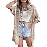 Zeagoo Lightweight Summer Crochet Cardigan for Women Short Sleeve Kimono Boho Oversized Open Front Knitted Cardigan
