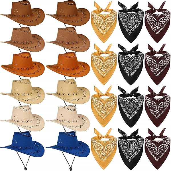 Cindeer 24 Pcs Western Cowboy Hats with Polyester Bandanas  display picture 1