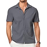 JMIERR Men's Seersucker Shirts Short Sleeve Casual Button Down Shirt Beach Summer Vacation Wedding Tops