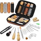 Mnuizu Leather Repair Kit, 39 Pcs Leather Sewing Kit With Waxed Thread, Sewing Awl, Sewing Needles for Adult DIY Craft & Upho