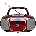 Sharp QT-CD290(RD) Portable CD MP3 Cassette Boombox with AM/FM Stereo and Aux Input, Red