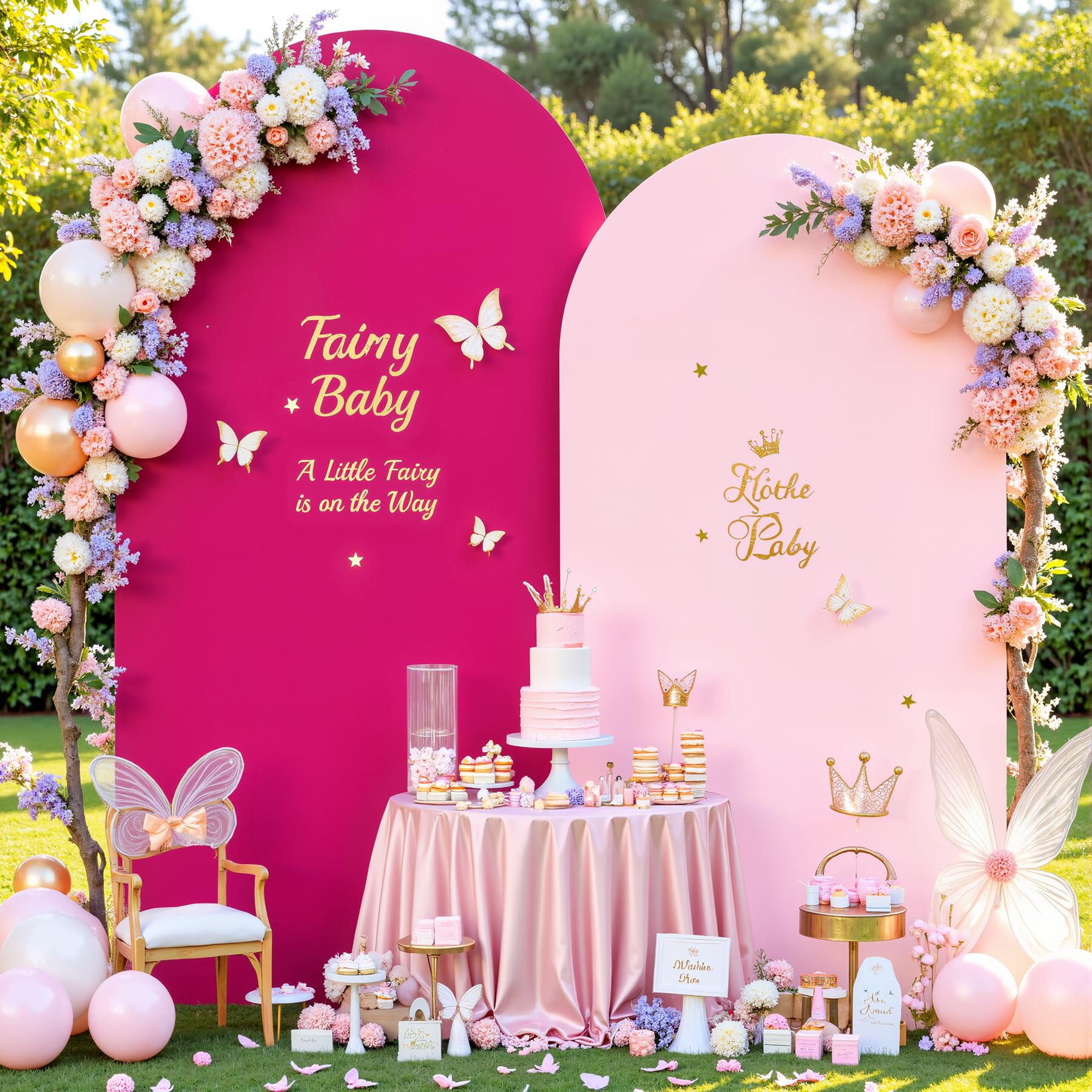 Photo 1 of Pink and Hot Pink Arch Backdrop Cover Set of 2-7.2ft, 6ft Arch Covers Stretchy Backdrop Spandex Birthday Party Arch Stand Covers for Girls Baby Shower Wedding Banquet Photo Background Decorations
