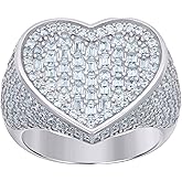 Jewels By Lux Sterling Silver Womens Baguette Round Cubic-Zirconia Heart Bridal Anniversary Wedding Engagement Band Ring