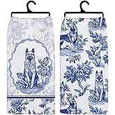 Koesus Blue and White Chinoiserie Bow German Shepherd Kitchen Towels, Vintage Blue Coquette Dog Hand Towels for Bathroom, German Shepherd Gifts Dish Tea Towel, 16x24 Inch Set of 2