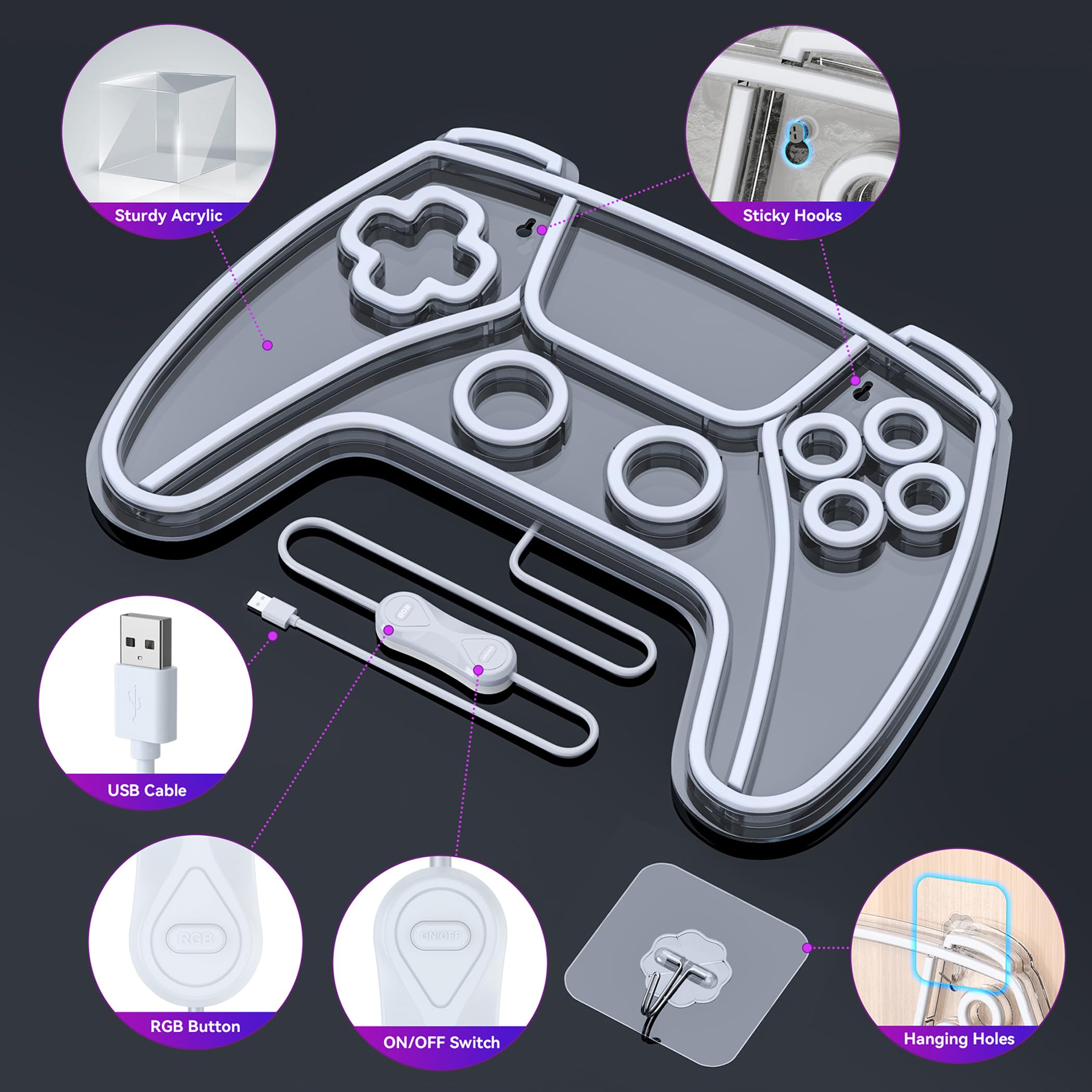 Gaming Deko LED Neonlicht 10 Licht Modi für Gaming Wand Deko, Game Neon Schild für Gaming Deko Zimmer, Gamer Deko Lampe für Playstation Deko Zimmer, LED Wandleuchte für Gaming Zubehör Zimmer Deko 8