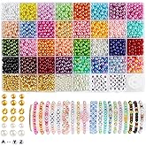 2085pcs Pearl Beads, 32 Colors Colorful Round Beads for Bracelets, Pearl Bead for Jewelry Making, Bracelet Making Kit with Gold Spacer Letter Bead for Crafting Bracelet Necklace Earrings DIY