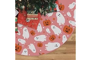 GAGEC Halloween Tree Skirt Pink Halloween Ghost Pumpkins Tree Skirt 48 Inch Halloween Tree Skirts Tree Mat for Halloween Indoor Outdoor Decorations Pink Decor