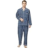 TONY AND CANDICE Men’s Cotton Pajama Set, Long Sleeve Button-Down Woven Sleepwear