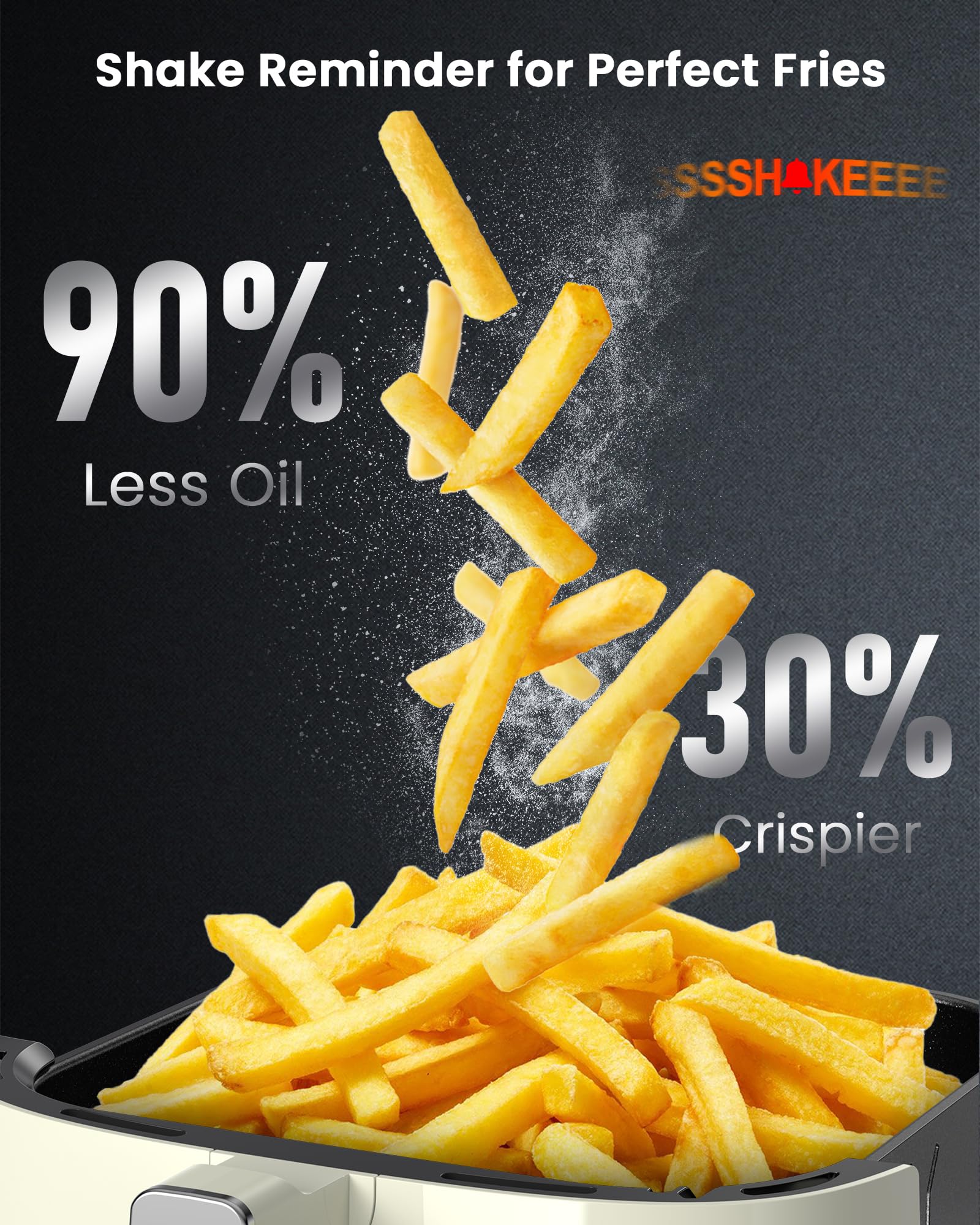 Freidora de aire Nuwave Brio Plus de 8 cuartos, nueva y mejorada, SIN PFAS, 7 funciones digitales de cocción con un solo toque que FREÍR AL AIRE, HORNEAR, ASAR, DESHIDRATAR, TOSTAR, RECALENTAR, PRECALENTAR, 150 ajustes preestablecidos, 50 °F ~ 400 °F (crema)